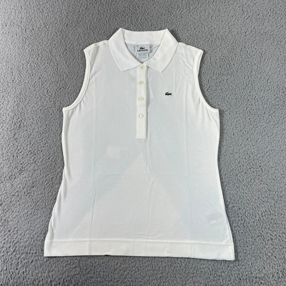 Lacoste White Sleeveless Polo Tank with Green Crocodile Logo